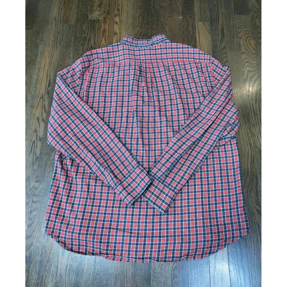 J. Crew Brushed Twill Flannel Mens 2XL Red Blue White Plaid American Classic EUC
